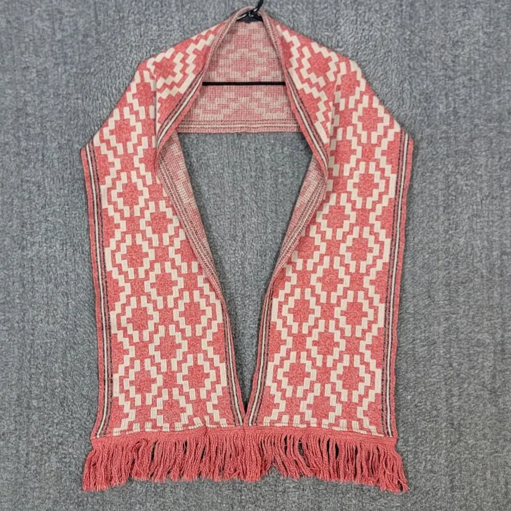 Arandu Knit Fringed Scarf Mens Red Geometric Bufanda Guarda Pampa Argentina